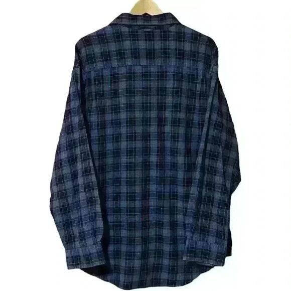 Timberland Flannel Men’s Large Blue Plaid Cotton Blend Long Sleeve Button Down - Picture 2 of 8